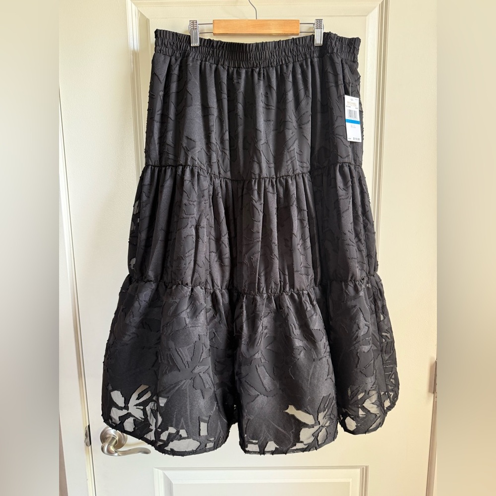 Elegant Michael Kors Black Tiered Skirt NWT Size XL Lace Overlay